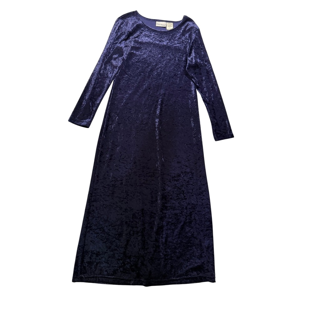 Vintage 90s New Visions Purple Crushed Velvet Maxi Dress Long Sleeve Small